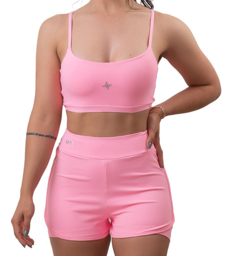 Roupa De Ginastica Rosa Claro Com Uv Cos Alto E Comprensao