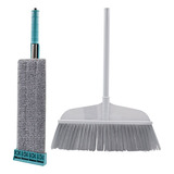 Kit Mop + Vassoura Limpeza Fácil Completa Piso Lâminado