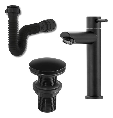 Kit Lavabo Preto Conjunto De Banheiro 3 Peças Torneira 1/4 