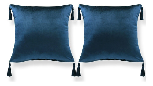 Funda De Almohada Cuadradas Azul Con Borlas 45*45cm 2 Pzs