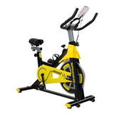 Bicicleta Bike Ergométrica Para Spinning Preta E Amarela