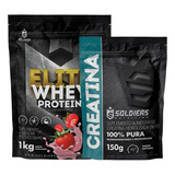 Kit: Elite Pro Whey 80% 1kg+creatina 150g-soldiers Nutrition Sabor Morango