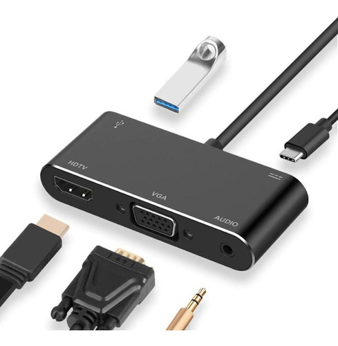 Adaptador Conversor Vga Hdmi Usb P/ Tipo C 1080p 4k Note Tv