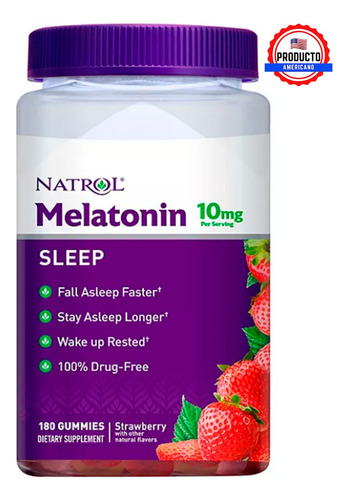 Melatonina Natrol 10 Mg Tamaño Extra Grande | 180 Gomitas, Te Ayuda A Dormir Más Rápido, Permanecer Dormido Más Tiempo Y Despertar Sintiéndote Fresco, Además Es 100% Vegetariano. 100% Libre De Drogas.