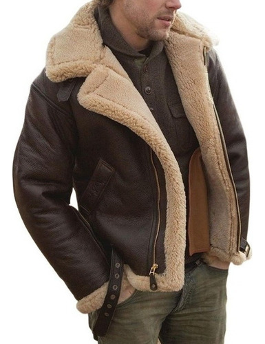 Chaqueta De Cuero Para Hombre, Abrigo De Piel Gruesa Marrón