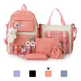 Kit Combo Mochila Escolar Kawaii 5 Piezas Estilo Coreano [u]