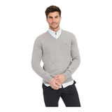 Sueter Tommy Hilfiger Original Gris Para Hombre Cuello En V 