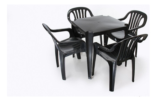 Conjunto Mesa Com 4 Poltronas De Plástico - Preto