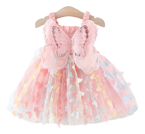 Vestido De Mariposa Bordado Con Tirantes Verano Para Niñas A