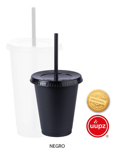 70 Vasos Reusables Con Popote Para Bebida Fría Mini 16 Oz Color Negro