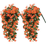 2 Plantas Colgantes De Orquideas Artificiales Naranjas