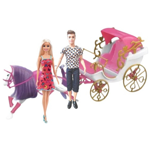 Boneco Tipo Ken + Barbie Original +carruagem Real Princesas 