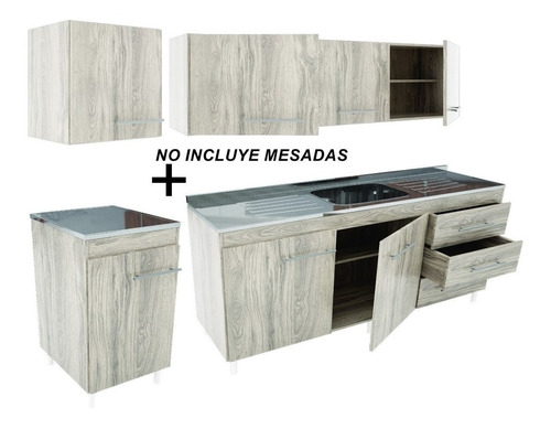 Combo Cocina 1.60 M Bajo Mesada + Alacena Wengue En Modulos