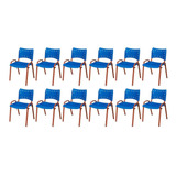Kit 12 Cadeira Iso Base Cobre Escola, Igreja Azul
