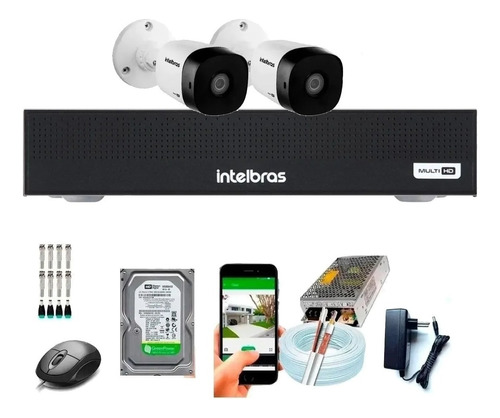 Kit 2 Câmeras Intelbras 1220 Fullhd Dvr 4 Ch Com Hd Completo Cftv