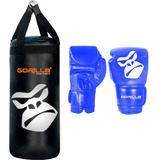 Saco De Pancada + Luva Boxe Kit Muay-thai Infantil - Gorilla Cor Azul