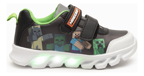 Zapatilla Con Luces Niño Personajes Negro Minecraft