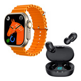 Relógio Inteligente Masculino W69 Ultra Mini Nfc Gps + Fone Cor Da Pulseira Laranja