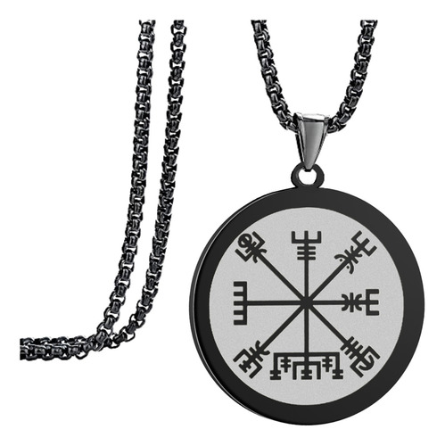 Collar Para Hombre Mujer Con Dije Vikingo Vegvísir De Acero