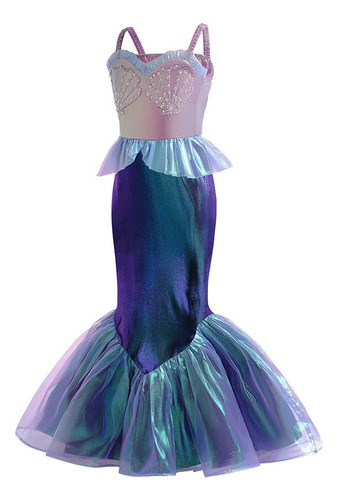 Vestido De Sirenita Ariel Para Niñas Disfraz De Princesa Con Peluca Fiesta De Cumpleaños Halloween