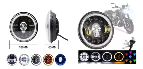 Faro Redondo Led C/lupas Aro/calavera Bla/amb