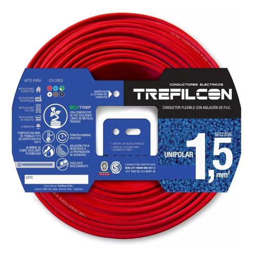 Cable Unipolar Normalizado Trefilcon 1 Mt - 1,5 Mm - Rojo