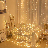 Cordão 300 Leds Fixo Branco Quente Decoração Festa 3x3 M