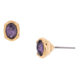 Aretes Morados Bisel Pequeño Oro 18k Cristal Purpura Ovalado