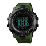 Reloj De Pulsera Skmei 1475 De Cuerpo Color Negro, Digital, Para Hombre, Fondo Negro, Con Correa De Poliuretano Color Verde Militar, Dial Gris, Minutero/segundero Gris, Bisel Color Negro, Luz Verde