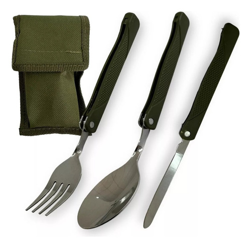 Set De Cubiertos Plegable Para Camping 3 En 1 Estuche 