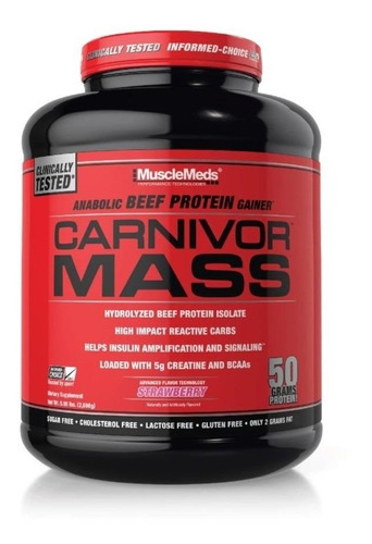 Suplemento En Polvo Musclemeds  Carnivor Mass Proteínas Sabor Fresa En Pote De 2.72kg