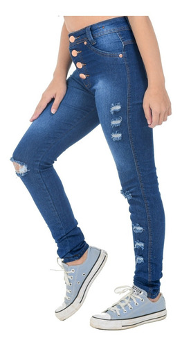 Calça Jeans Infantil Feminina Rasgada Cintura Alta Destroyed