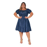 Vestido Jeans Plus Size Midi Ciganinha Soltinho Confortavel