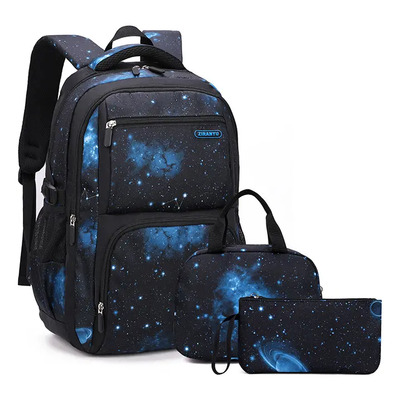 Set Mochila Escolar Impermeable Con Lonchera y Lapicera de Galaxia para Niño, Color Negro y Azul | MercadoLibre