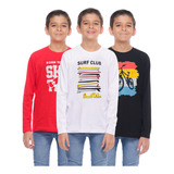 Combo 3 Camisa Camiseta Juvenil Infantil Menino Manga Longa 