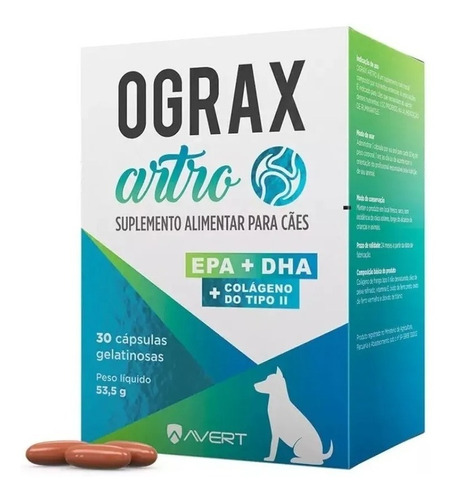 Ograx Artro 30 Cápsulas Suplemento Colágeno Para Cães Avert