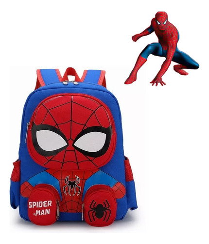 Mochila Spiderman Para Niño De Kinder Azul Nueva