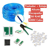 Kit 100m Cabo Rede + Testador + Alicate + 50 Plugs Rj45