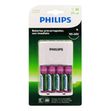 Carregador Pilhas Philips 4 Pilhas Aa Recarregáveis 2450mah