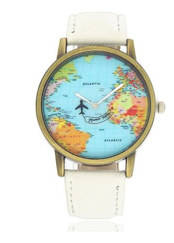 Reloj Pulsera Mapa Mundi Avion Gira Unisex 