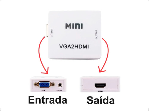 Mini Conversor Adaptador Vga Para Hdmi Tvs, Projetores E Etc