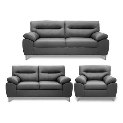 Sala De Piel Genuina Isabela Sofa, Love Y Sillón - Conforto Color Gris Oxford