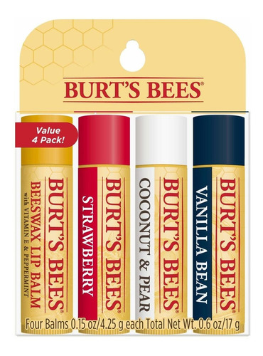 Bálsamo Labial Hidratante Burt's Bees, 4 Tubos De Sabor