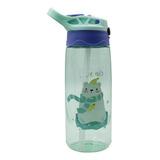 Botella Para Agua Infantil Niños Con Popote Libre Bpa 480ml Color Verde