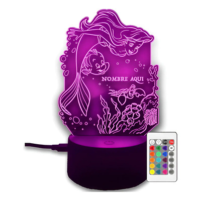 Lámpara De La Sirenita Personalizada Con Control 7 Colores