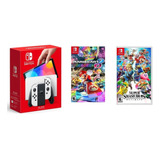 Nintendo Oled Blanco 64gb Y Juegos Mario Kart Y Smash Bros 