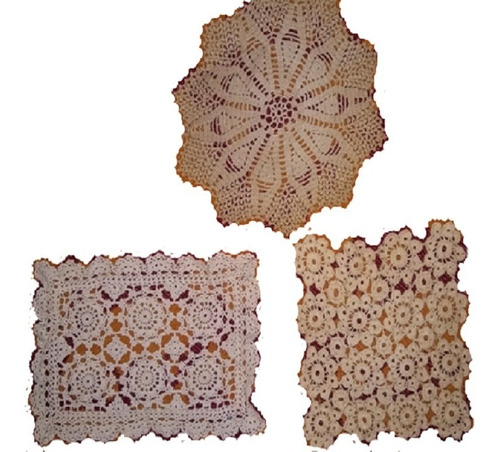 Centros De Mesa/carpetas Antiguas Crochet Lote X3 Excelentes