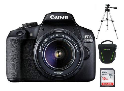 Camara Canon Eos 2000d/t7 24mp +18-55+16gb+bolso+tripode