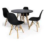 Conjunto Mesa Eiffel 90cm + 4 Cadeiras Eames Design Moderno Cor Da Tampa Preto
