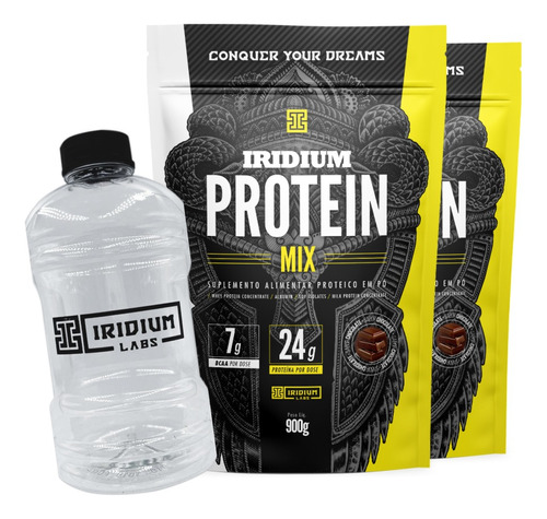 Kit 2x Iridium Protein Mix 900g + Galão 1 L Sabor Chocolate